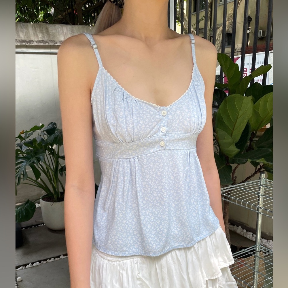 Brandy Melville Blue Floral Tiffany Tank